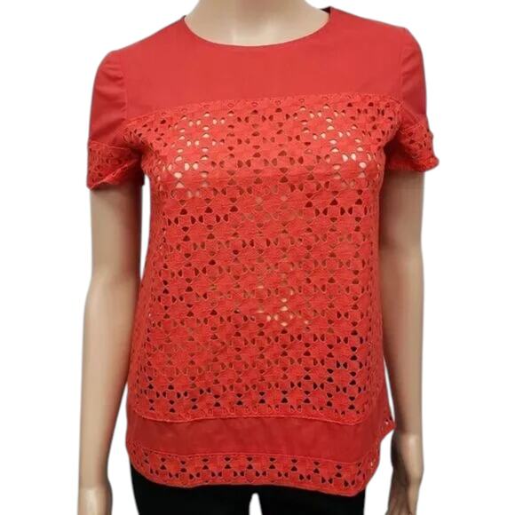 MADEWELL Starstitch Eyelet Anglaise Top Size XS Poppy Red Short Sleeves - Picture 3 of 13